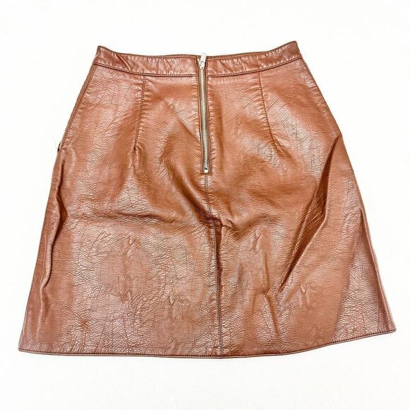 Zara Chocolate Brown Circle Mini Skirt Faux Leather Pockets Size X Small - Picture 3 of 5